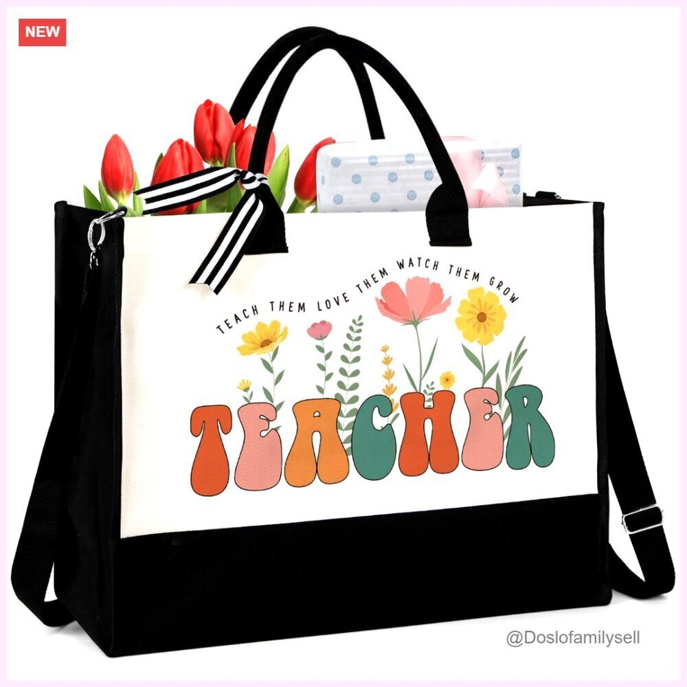 Teacher Appreciation Tote Bag with Internal Pockets Adjustable Strap